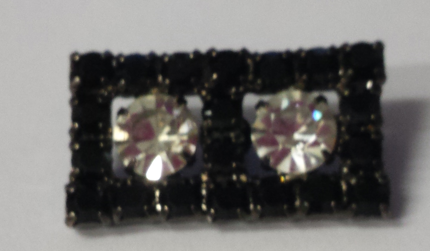Dazzling Rectangular Rhinestone Button Crystal and Black with Black Backs - 1 inch by 1/2 inch #Daz0015